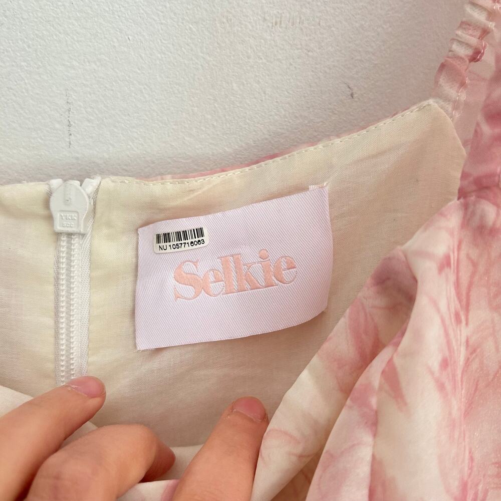 Selkie Puff Organza Mini Floral Dress Pink Size M - Picture 11 of 11
